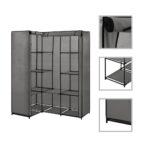 Sturdy Grey Corner Wardrobe Clothes Rack with Fabric Cover and Shoe Storage