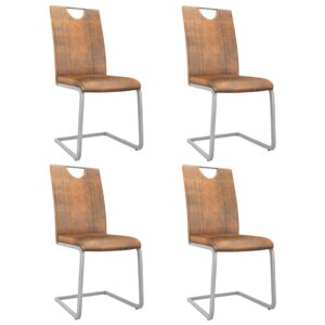 Dining Chairs 4 pcs Suede Brown Faux Leather