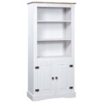 Rustic Mexican  White & Brown Solid Pine Wood Cupboard with Shelves