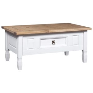 Rustic Mexican Corona  Solid Pine White Coffee Table with Drawer