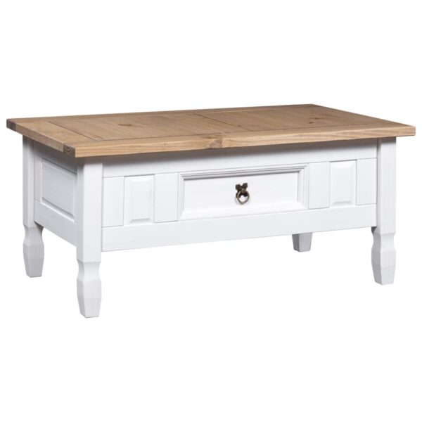 Rustic Mexican Corona  Solid Pine White Coffee Table with Drawer