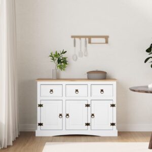 Rustic Mexican  White Solid Wood Sideboard Storage Cabinet with Drawers