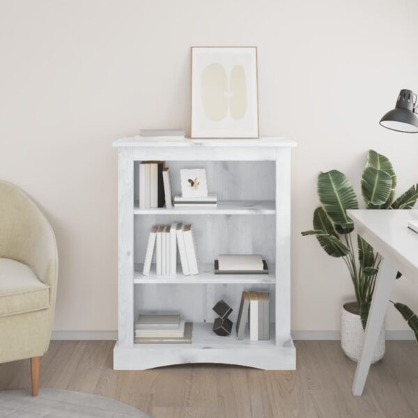 Rustic White Solid Pine Wooden Bookcase 3 Shelves Elegant Storage Display Unit