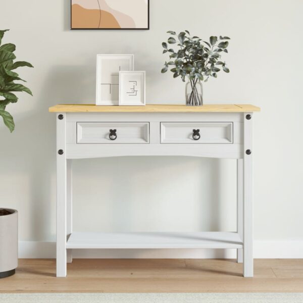 Rustic White Solid Pine Console Table with Drawers Shelf Mexican