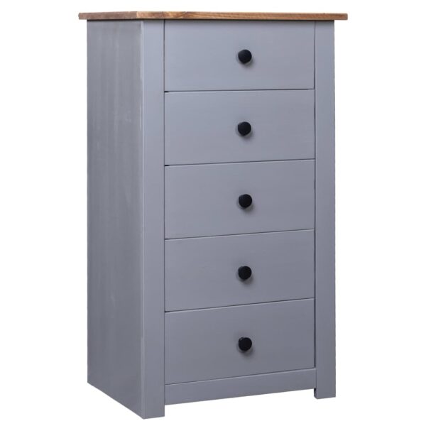 Chic Grey Solid Pine Wood Sideboard Storage Cabinet with 5 Drawers for Home Office