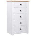 Chic White Solid Pine Wood Sideboard Storage Cabinet with Five Drawers for Home Office