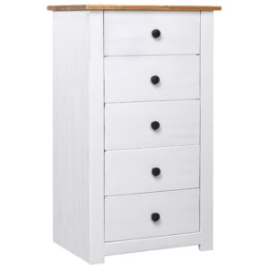 Chic White Solid Pine Wood Sideboard Storage Cabinet with Five Drawers for Home Office