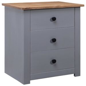 Chic Grey Solid Pine Wood Bedside Cabinet Nightstand with 3 Drawers Storage