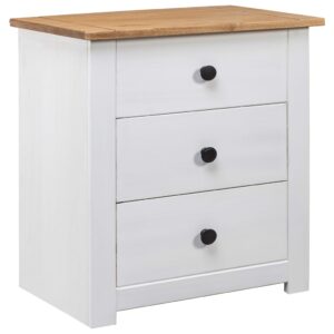 Chic White Solid Pine Wood Bedside Cabinet Nightstand with 3 Drawers Storage