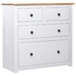 Chic White Solid Pine Wood Sideboard Rustic Design Storage Cabinet with Drawers