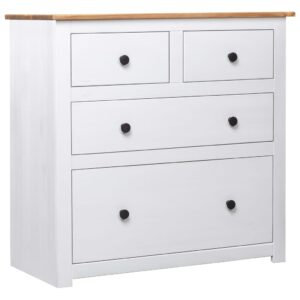 Chic White Solid Pine Wood Sideboard Rustic Design Storage Cabinet with Drawers