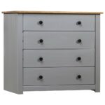 Chic Grey Solid Pine Wood Side Cabinet with 4 Drawers Storage Telephone Stand