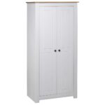 Solid Pine White Wardrobe Closet Storage Organizer with Hanging Rod Shelves