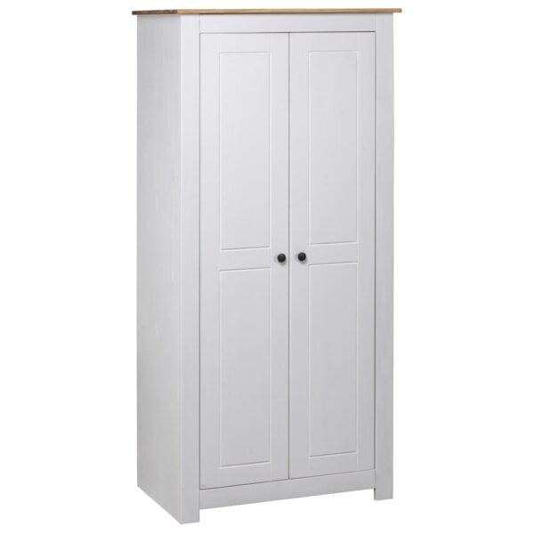 Solid Pine White Wardrobe Closet Storage Organizer with Hanging Rod Shelves