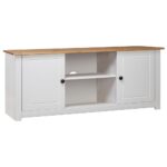 Rustic White Solid Pine Wood TV Stand Cabinet Retro Design Storage Organizer