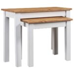 Chic White Solid Pine Wood Nesting Side Tables Set Rustic Home Decor Furniture