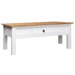 Solid Pine Wood Coffee Table White Natural Finish with Drawer Living Room Decor