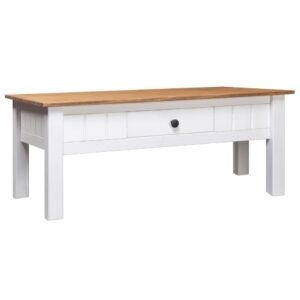 Solid Pine Wood Coffee Table White Natural Finish with Drawer Living Room Decor