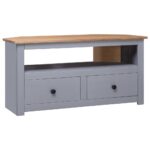 Solid Pine Corner TV Cabinet Grey Elegant Storage Unit with Drawers & Shelf