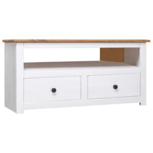 Elegant White Solid Pine Corner TV Cabinet Storage with Drawers & Shelf