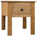 Solid Pine Wood Bedside Cabinet Nightstand with Drawer Natural Finish Storage