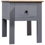 Chic Grey Solid Pine Wood Bedside Cabinet Nightstand with Drawer Storage