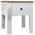 Chic White Solid Pine Wood Bedside Cabinet Nightstand with Drawer Storage