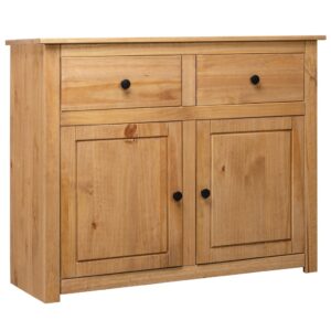 Rustic Solid Pine Wood Sideboard Storage Cabinet with Drawers and Doors