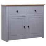 Rustic Solid Pine Wood Sideboard Storage Cabinet with Drawers and Doors Grey