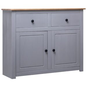 Rustic Solid Pine Wood Sideboard Storage Cabinet with Drawers and Doors Grey