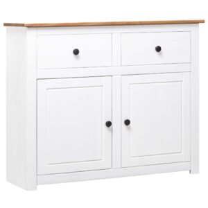 Chic White Solid Pine Wood Sideboard Storage Cabinet with Drawers & Doors