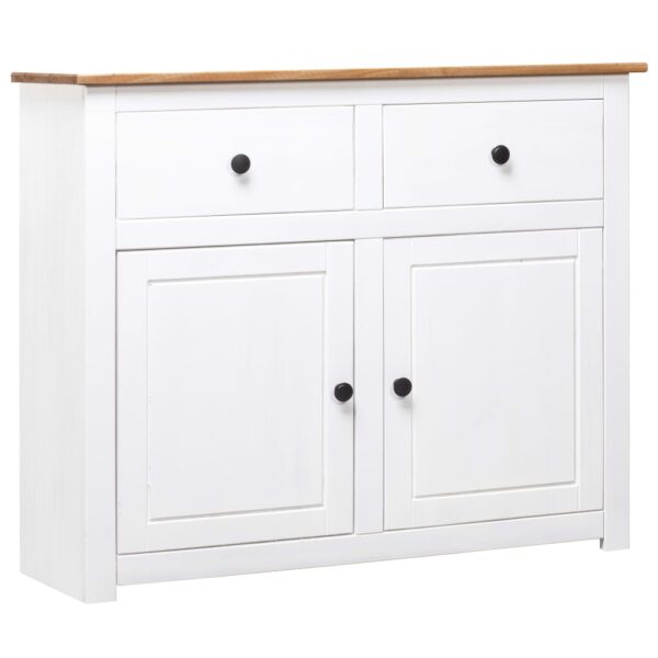 Chic White Solid Pine Wood Sideboard Storage Cabinet with Drawers & Doors