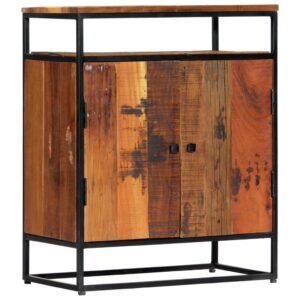 Vintage  Solid Reclaimed Wood Side Cabinet Mid-Century Steel Frame Storage