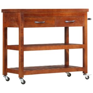 Solid Acacia Wood Kitchen Trolley Cart Island Rolling Storage Shelf Towel Rack