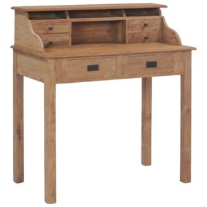 Solid Teak Wood Rustic Desk Home Office Computer Table with Storage Drawers