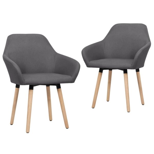 Elegant Dark Grey Fabric Dining Chairs Set of Two with Solid Wood Legs