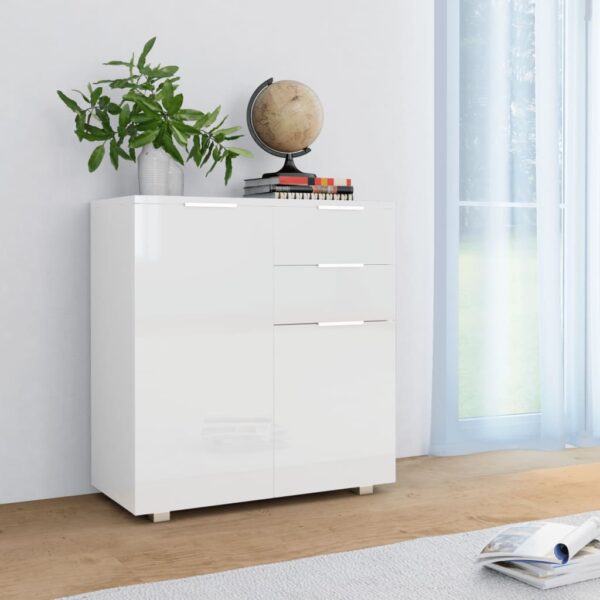 Chic White High Gloss Sideboard Storage Cabinet with Drawers and Doors