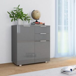 Sideboard High Gloss Grey 71x35x80 cm Engineered Wood