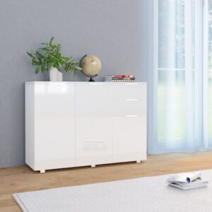 Elegant High Gloss White Sideboard Storage Cabinet with Drawers and Doors