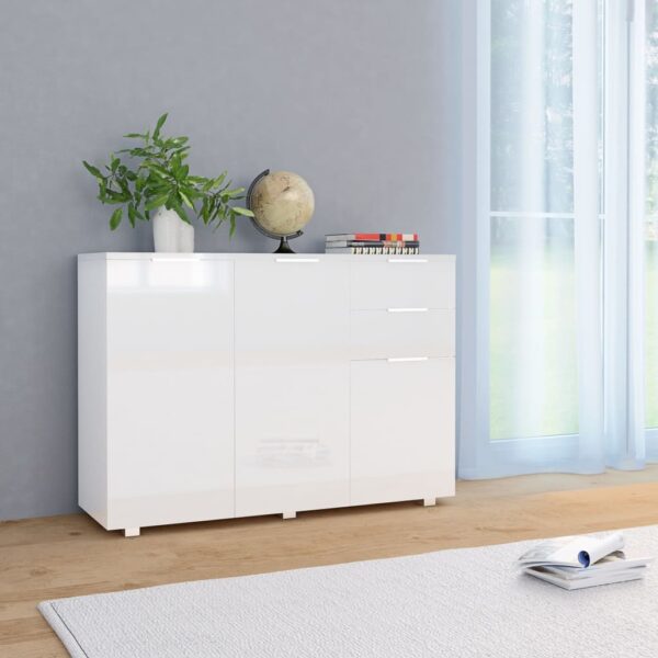 Elegant High Gloss White Sideboard Storage Cabinet with Drawers and Doors