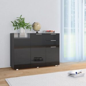 Elegant High Gloss Black Sideboard Storage Cabinet with Drawers & Doors