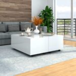 Elegant High Gloss White Extendable Coffee Table with Storage and Wheels