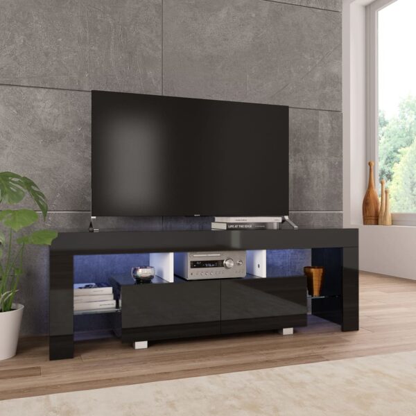 High Gloss Black Contemporary TV Cabinet with LED Lighting Spacious & Durable