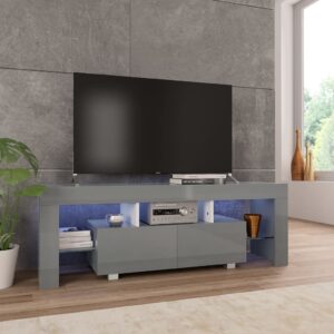 High Gloss Grey Contemporary TV Cabinet with LED Lighting Spacious Elegant Design