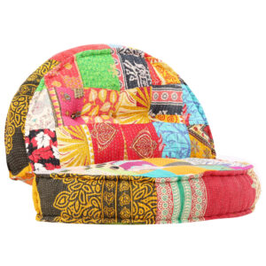 Multicolor Patchwork Fabric Pouffe Comfortable Round Floor Cushion Sofa