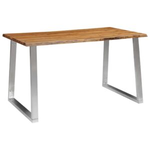 Solid Acacia Wood Dining Table with Live Edge Industrial Stainless Steel Legs