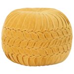 Luxurious Mustard Yellow Velvet Pouffe Ottoman Handmade Smock Design Soft Seat