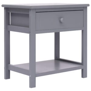 Stylish Grey Nightstand Solid Wood Bedside Table with Drawer and Shelf Storage