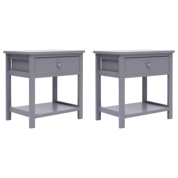 Set of Two Stylish Grey Nightstands Solid Wood Bedside End Tables with Drawer