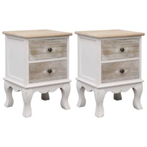 Vintage Charm White Wooden Bedside Cabinets Pair with Drawers Storage Nightstand